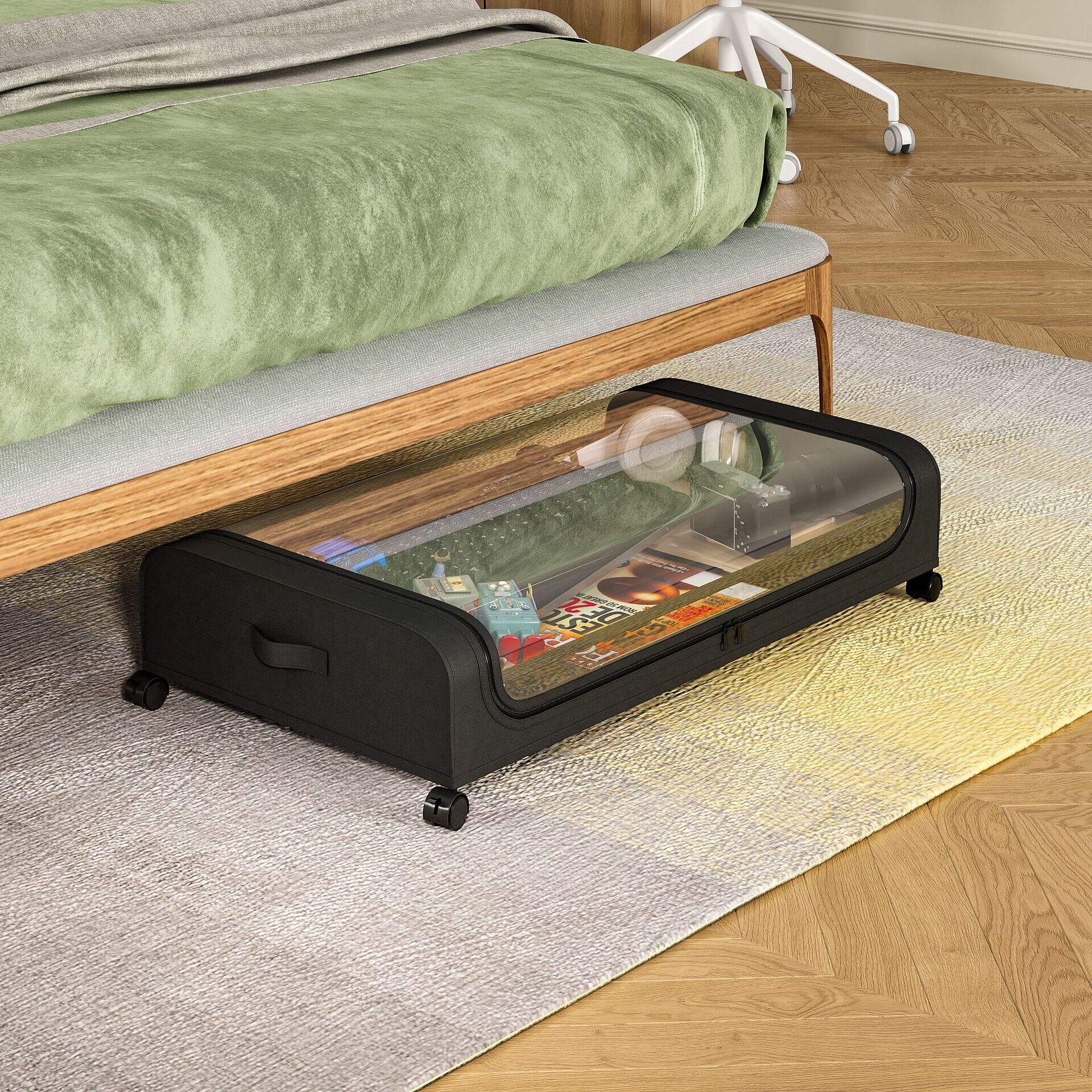 Cloth wheel storage rack under bed Clothing shoes books Dustproof storage box Home slot storage box manufacture