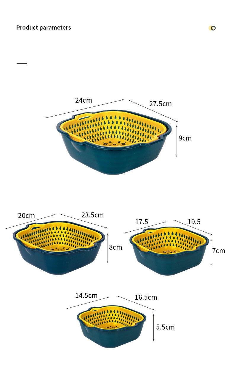 Cesta de drenaje de plástico multifuncional, cesta de lavado de cocina de seis piezas, cesta de frutas y verduras de doble capa, detalles