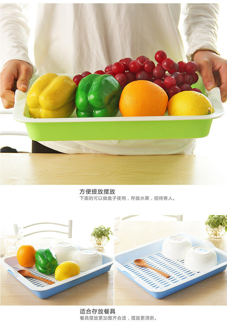 Double-layer drain rack kitchen storage drain rack washing vegetables fruit and vegetable tray plastic fruit rack factory