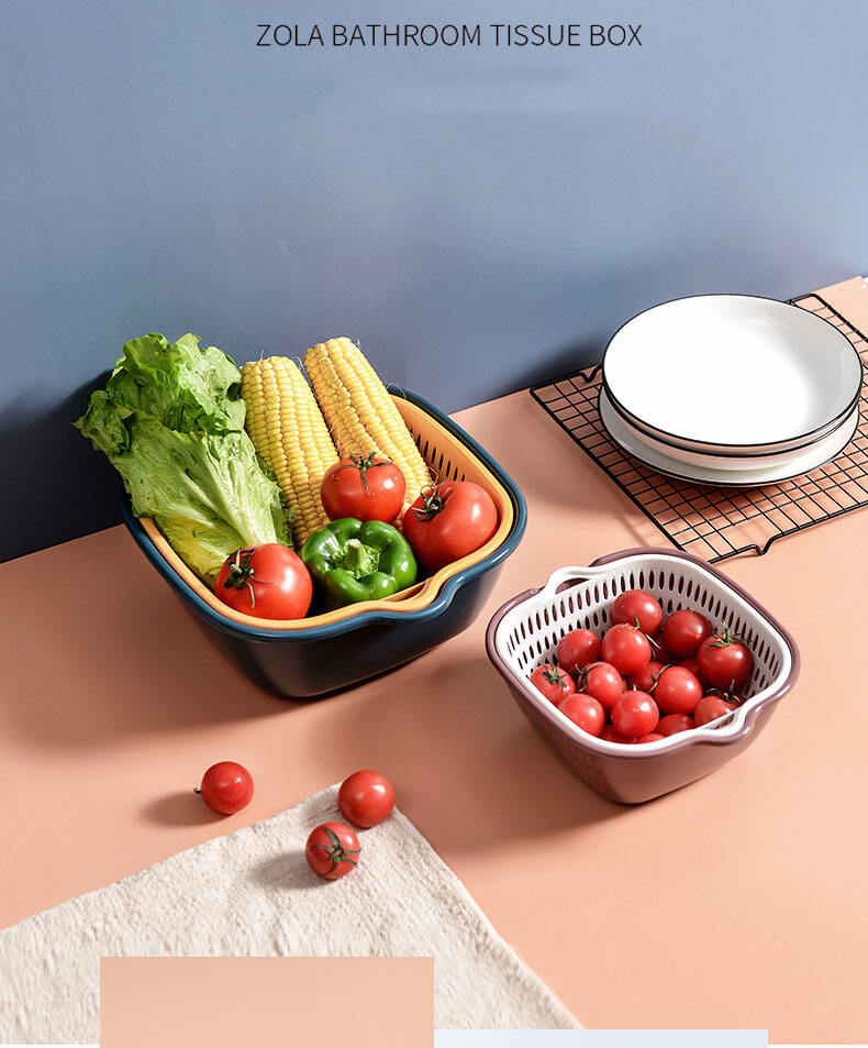 Multifunctional plastic drain basket six-piece kitchen wash basket Fruit double-layer  Vegetable basket factory