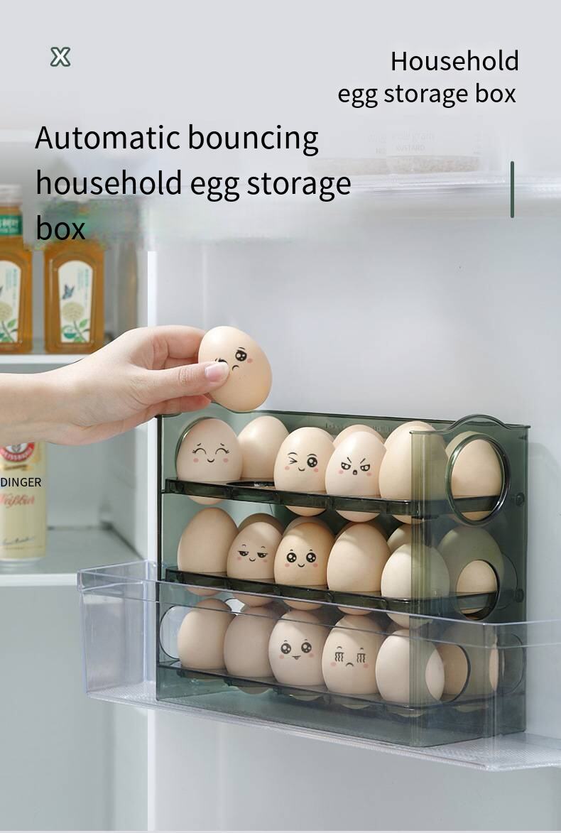 Egg storage box refrigerator side door kitchen fresh-keeping arrangement storage artifact put eggs automatically turn up details