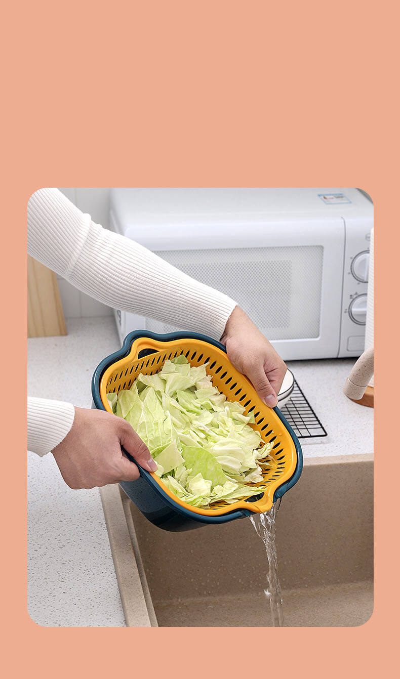 Multifunctional plastic drain basket six-piece kitchen wash basket Fruit double-layer  Vegetable basket manufacture