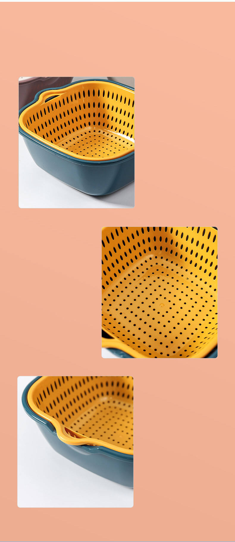 Multifunctional plastic drain basket six-piece kitchen wash basket Fruit double-layer  Vegetable basket factory