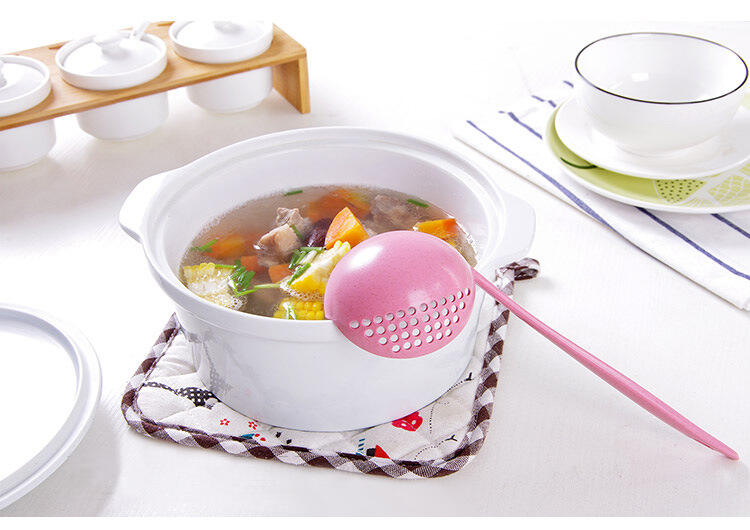 Wheat straw 2-in-1 household kitchen soup spoon Long handle plastic colander strainer tableware fondue spoon scoop manufacture