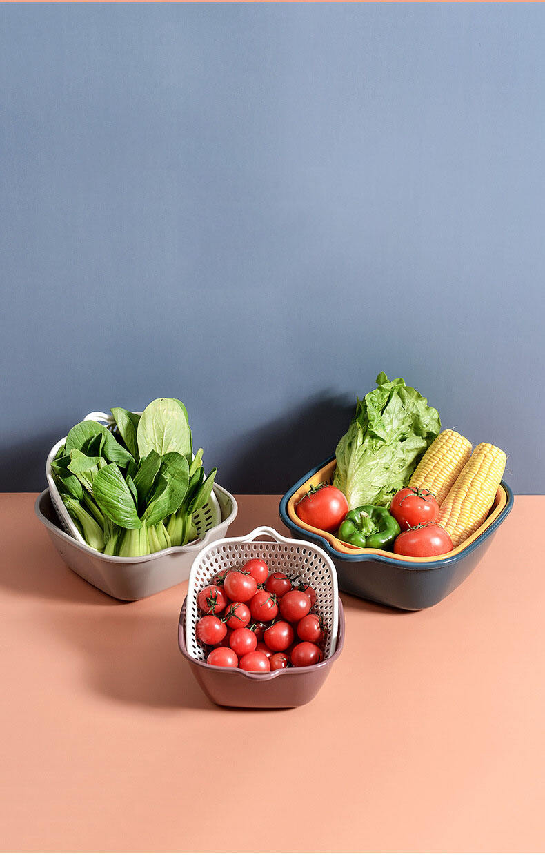 Cesta de drenaje de plástico multifuncional, cesta de lavado de cocina de seis piezas, proveedor de cesta de verduras de doble capa para frutas