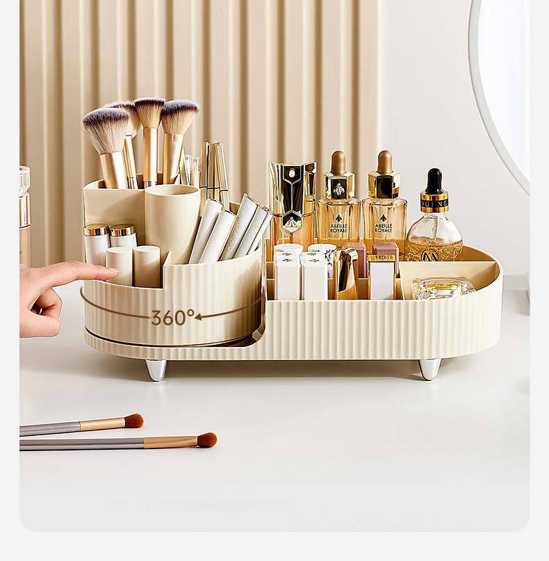 Boîte de rangement pour cosmétiques, porte-stylo rotatif, table de vanité, bureau, grande capacité, pinceau de maquillage, rouge à lèvres, fard à paupières, bouffée de poudre, étagère fournisseur