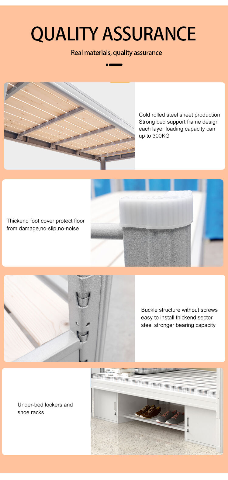 Bedroom furniture metal material beds house dormitory simple single sleep metal bed with storage cabinet supplier