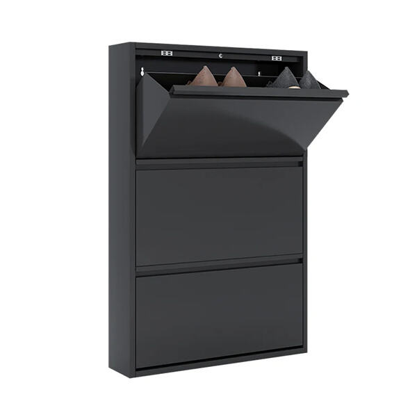 Store Your Shoes with Attitude in an Industrial Black Metal Shoe Cabinet