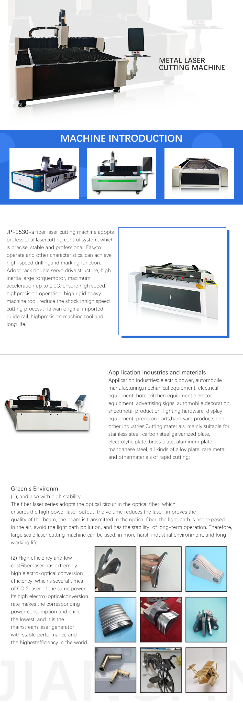 Metal fiber laser cutting machine 1000W  factory