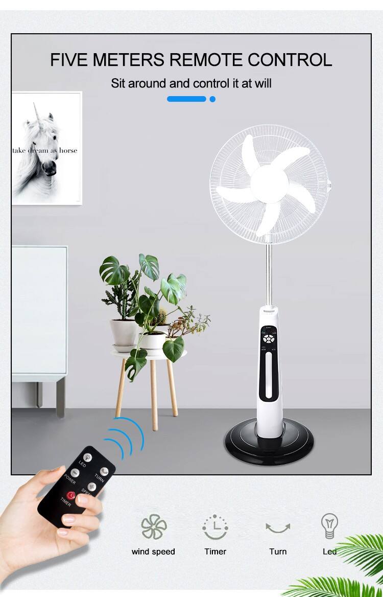 LD-300A China factory 16inch 18inch 12v solar stand fan ac dc fan solar rechargeable fan with solar panel USB charge and LED light details