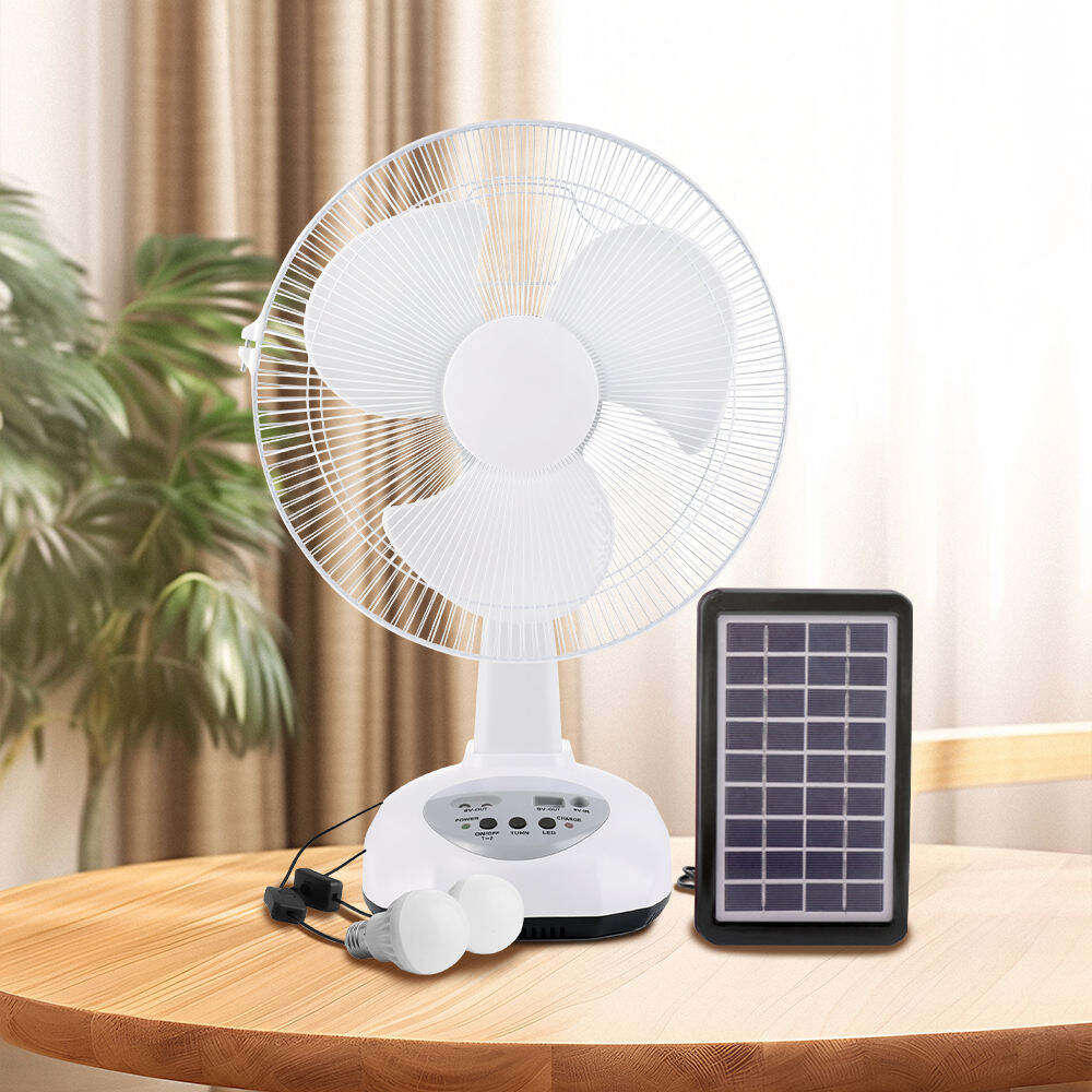 novo ventilador de mesa solar recarregável de 12 V com painel solar