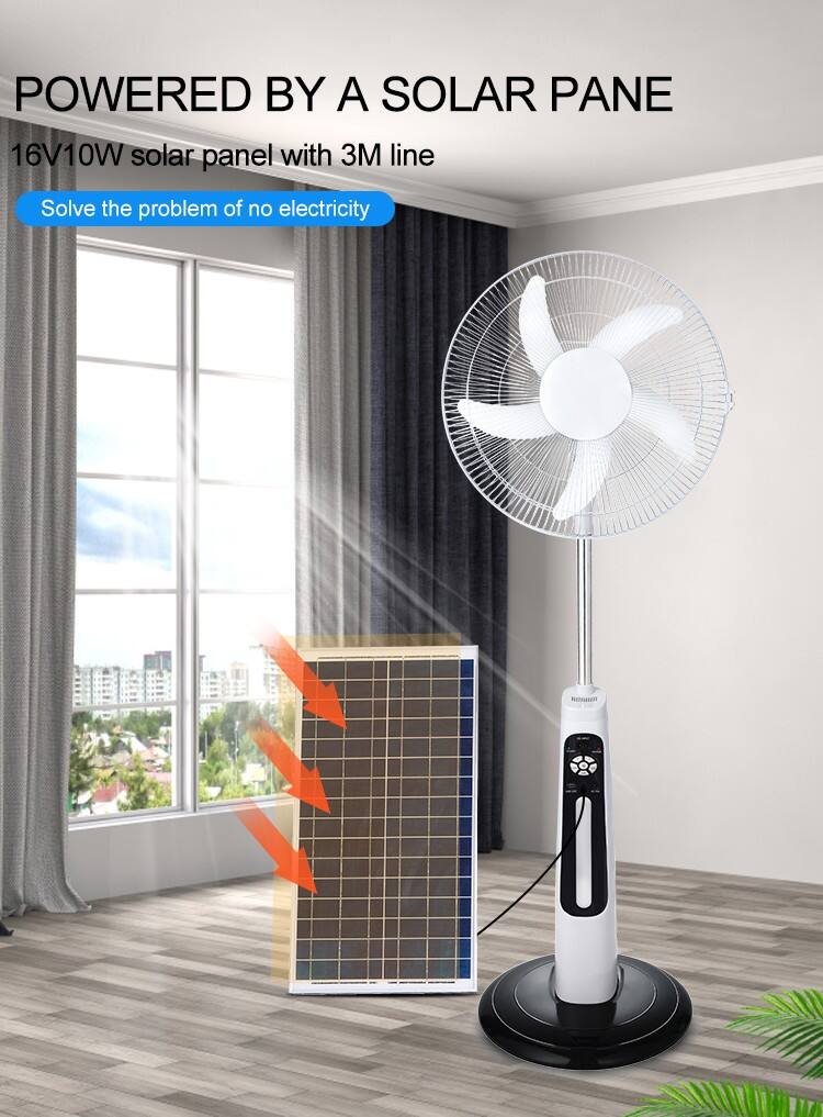 LD-300A China factory 16inch 18inch 12v solar stand fan ac dc fan solar rechargeable fan with solar panel USB charge and LED light manufacture