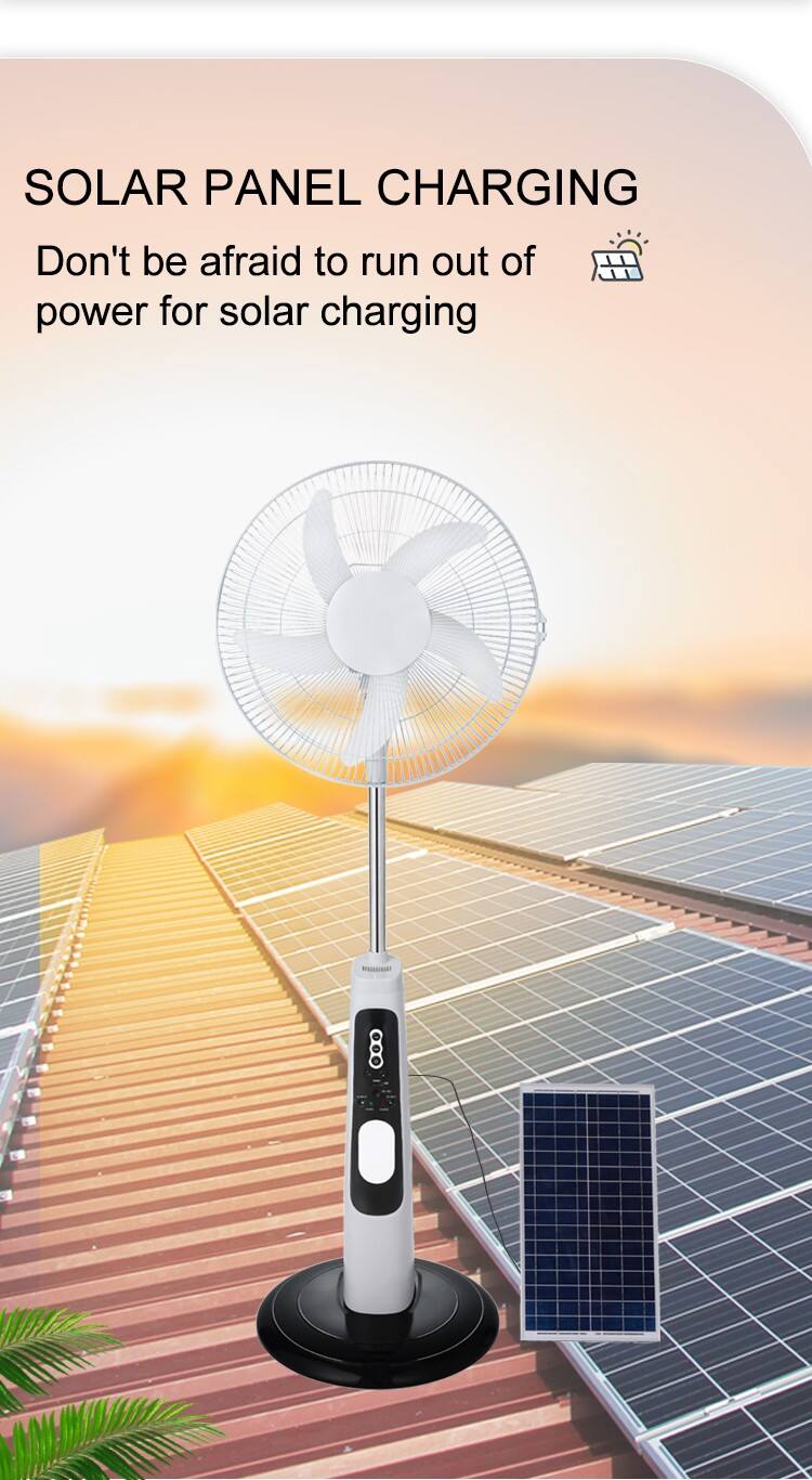 16 Inches 5 Blades Rechargeable Stand Fan Portable Solar Power Electric Rechargeable Solar Floor Fan factory