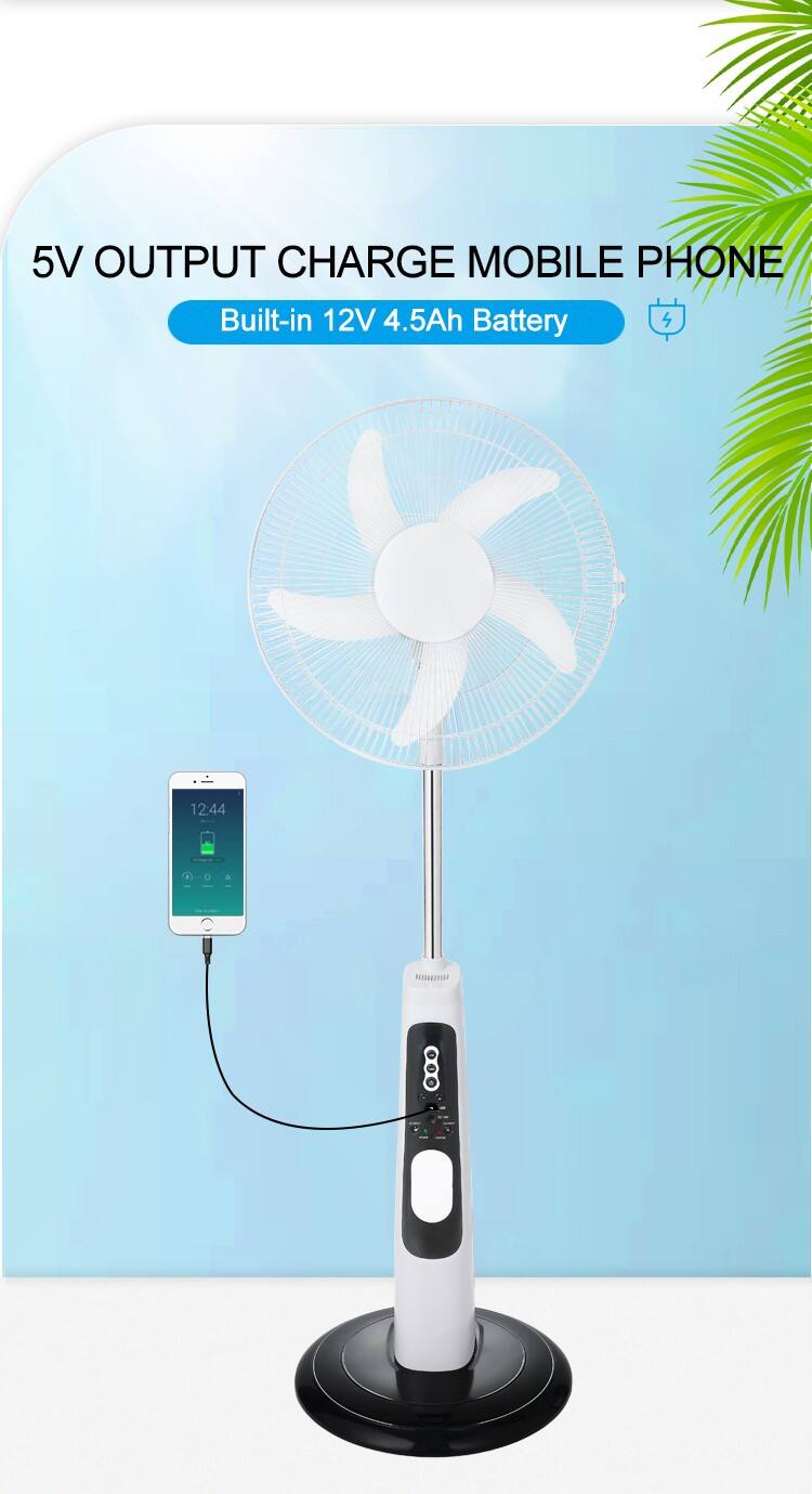 16 Inches 5 Blades Rechargeable Stand Fan Portable Solar Power Electric Rechargeable Solar Floor Fan manufacture