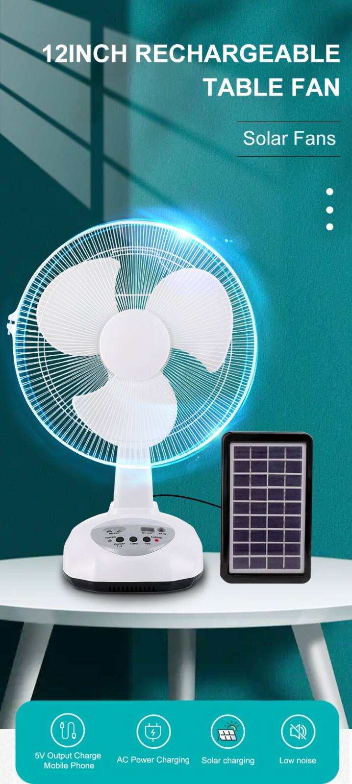 Hot Sales Household Usb Rechargeable Table Fan Outdoor 12 Inch Solar Fan With Solar Panel factory