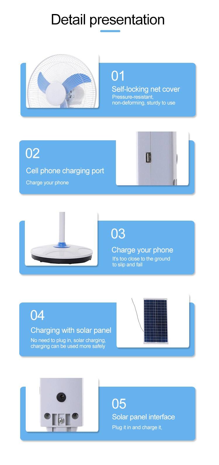 Portable Outdoor Fan DBF 16 Solar Powered Fan - 20000mAh Rechargeable Floor Fan With 30W Solar Panel, 12 Speeds, Tilt Head Portable Floor Fan With