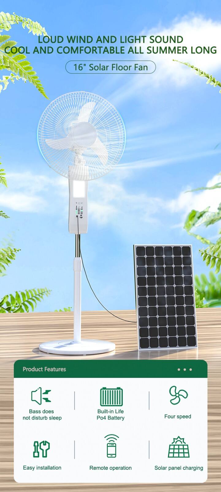LD-3616 wholesale high quality 12V battery solar rechargeable fan with led light solar panel and Remote Control manufacture