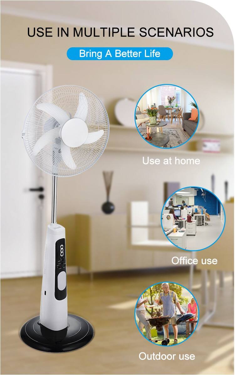 16 Inches 5 Blades Rechargeable Stand Fan Portable Solar Power Electric Rechargeable Solar Floor Fan supplier
