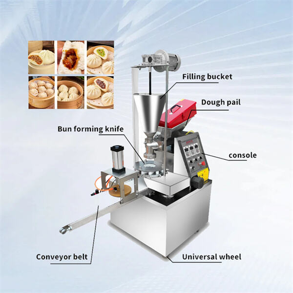The process of using a steamed bun molding machine.