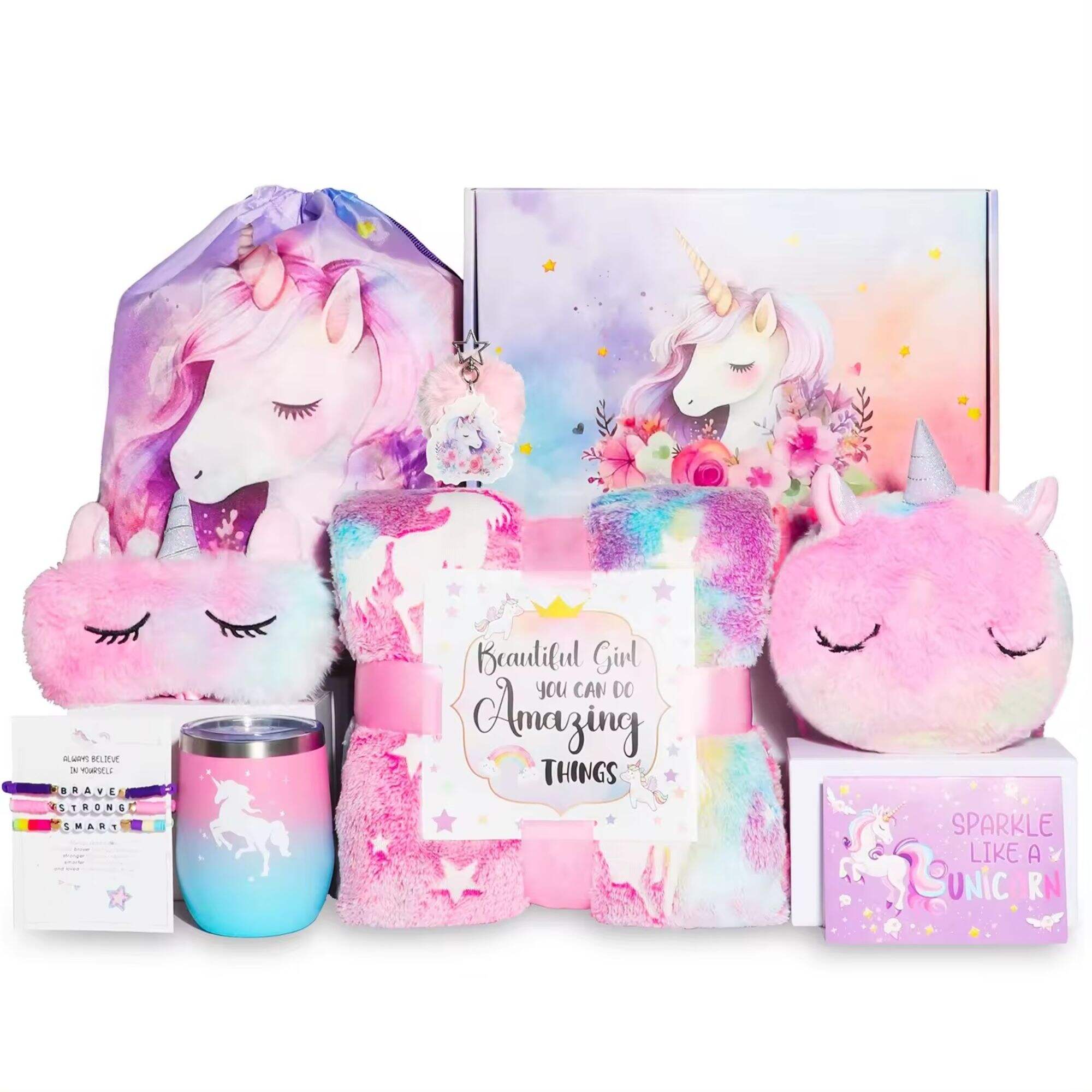 Unicorn Gifts Set for Girls Unicorn Toys for Girls Birthday Gift Box with Blanket Tumbler Bag