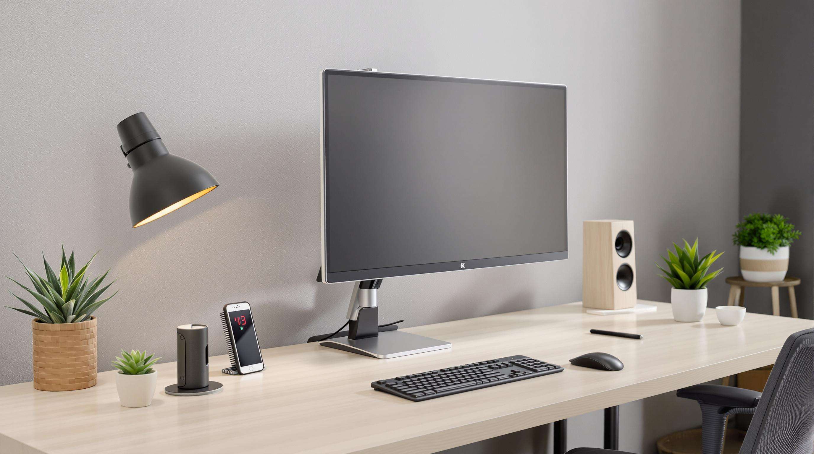 All-in-one desktop on a monitor arm freeing up desk space in a tidy office