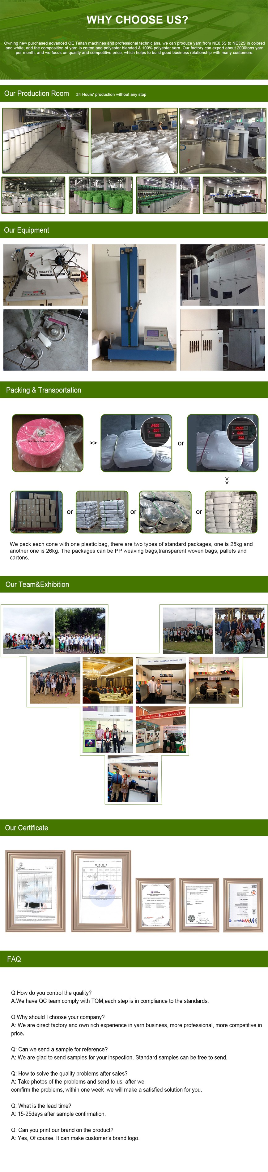 Manufacturer used for knitting and weaving  OE open end  NE4/1 NE8/1  cotton and polyester blended recycled yarn factory