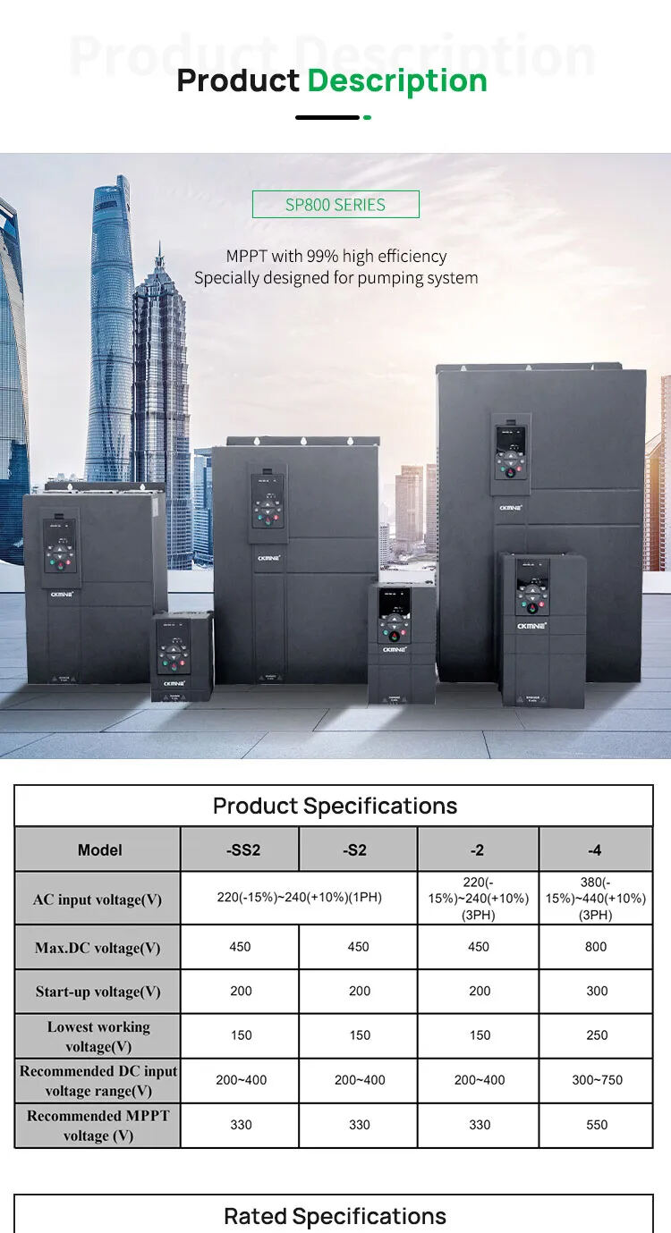 CKMINE SP800 Hot Sale 2.2kw 2000w VFD 220v Single Phase to 3 Phase 380v MPPT Pump Charge Controller Inverter details