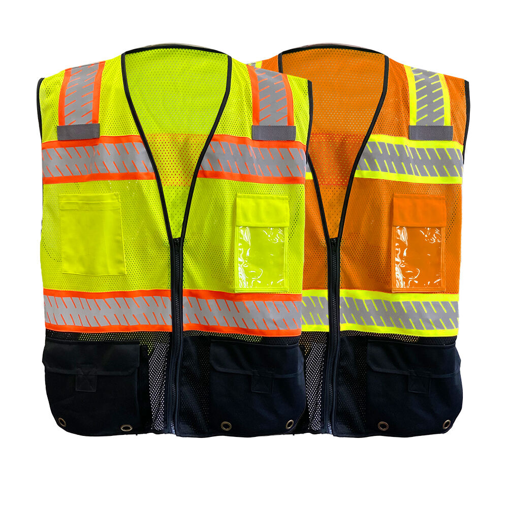 GVU14 GILET DE SÉCURITÉ HAUTE VISIBILITÉ BICOLORE FERMETURE À GLISSIÈRE AVANT AVEC FOND NOIR SOLIDE