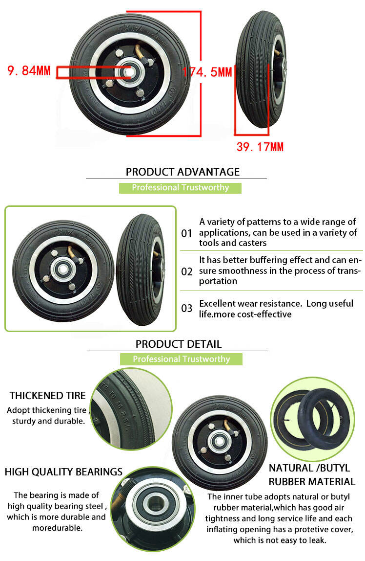7-Inch 7x1.5 Pneumatic Rubber Trolley Wheel Small Scooter Inflatable Type Steel Rim for Material Handling Equipment factory