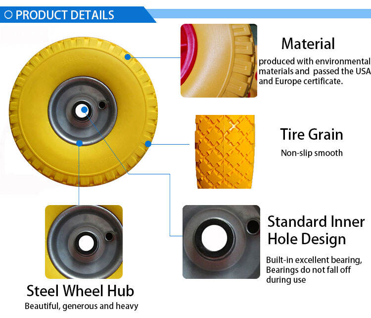 New 10 inch anti-puncture high elasticity wheelbarrow PU bearing wheel pu caster wheel details