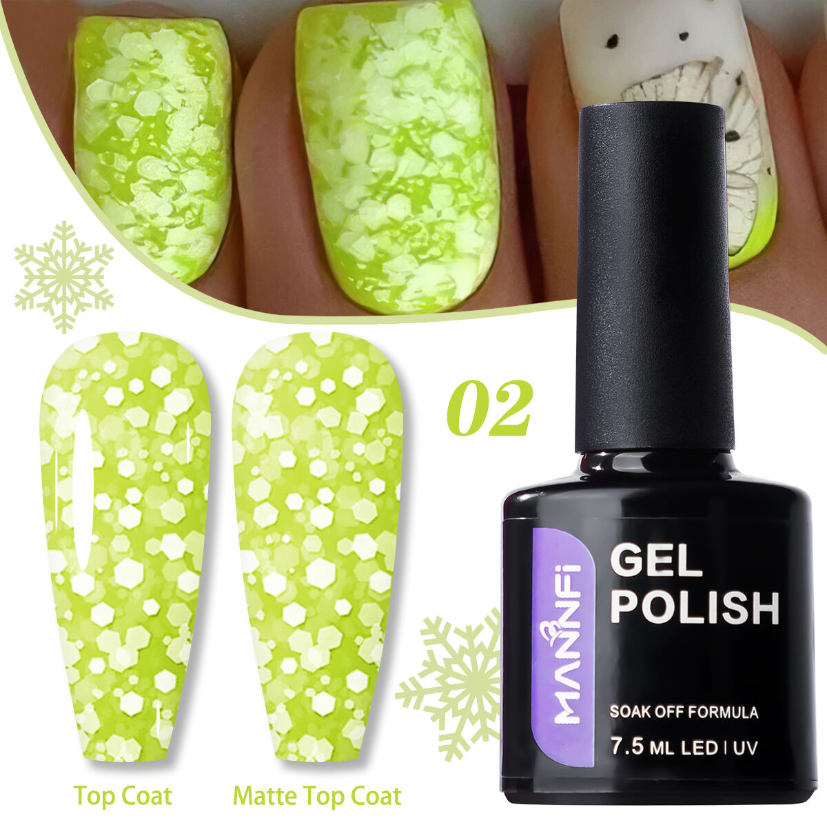 MANNFI Factory Top Quality Cheap Price Nail Suppliers Long Lasting UV Gel Nail Polish Snowflake In Stock 8 Colors supplier