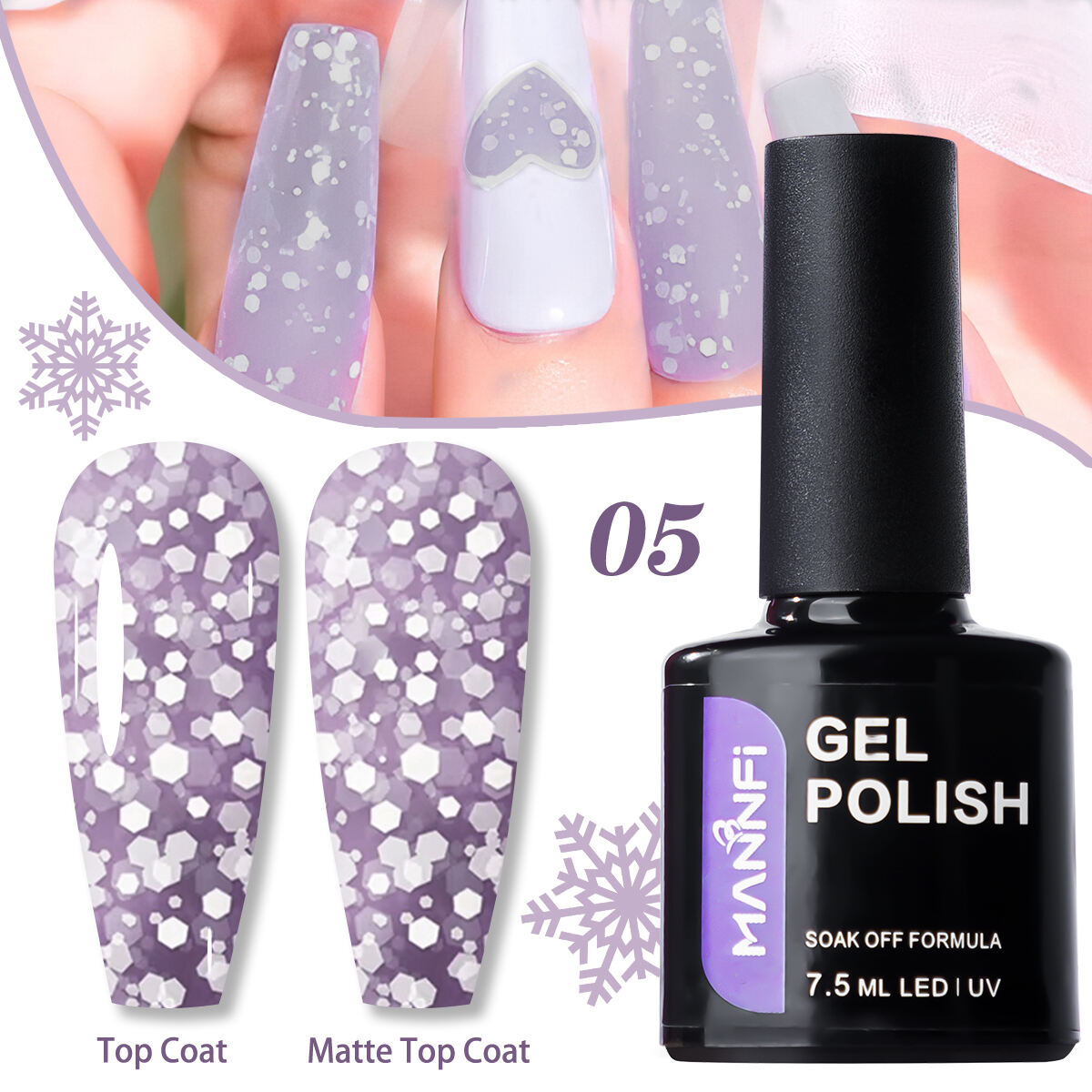 MANNFI Factory Top Quality Cheap Price Nail Suppliers Long Lasting UV Gel Nail Polish Snowflake In Stock 8 Colors manufacture