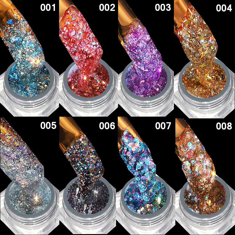 MANNFI Professional Supplier 8 Colors Kit Soak Off UV High Density Reflective Glitter Sequins Gel Nail Polish Set Explosion Gel factory