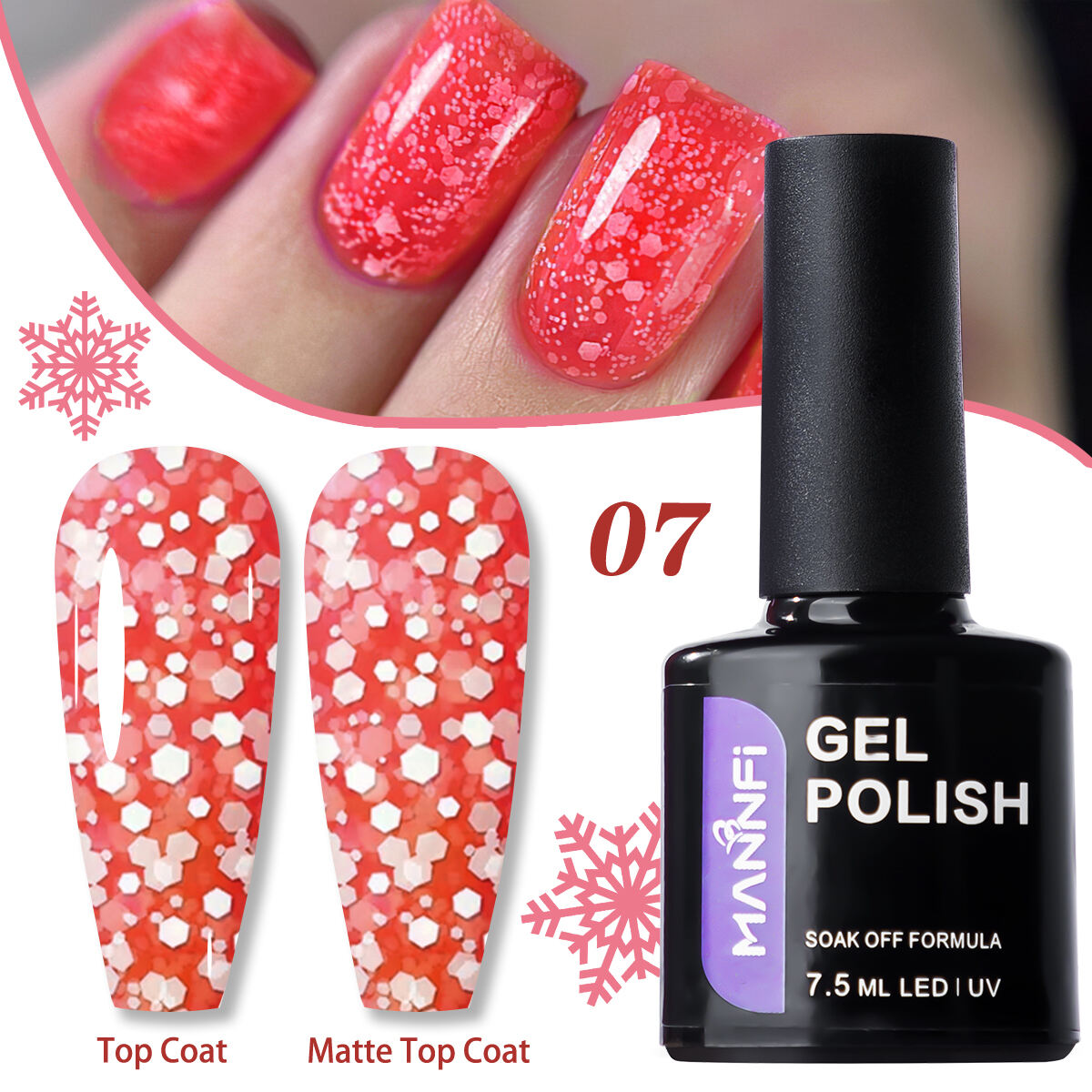 MANNFI Factory Top Quality Cheap Price Nail Suppliers Long Lasting UV Gel Nail Polish Snowflake In Stock 8 Colors supplier