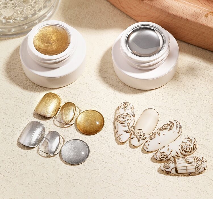 MANNFI Gold Silver Embossing Color Painting Gel Nail Polish Mirror Effect Soak Off Uv Metal Gel Polish Nail Art Design details