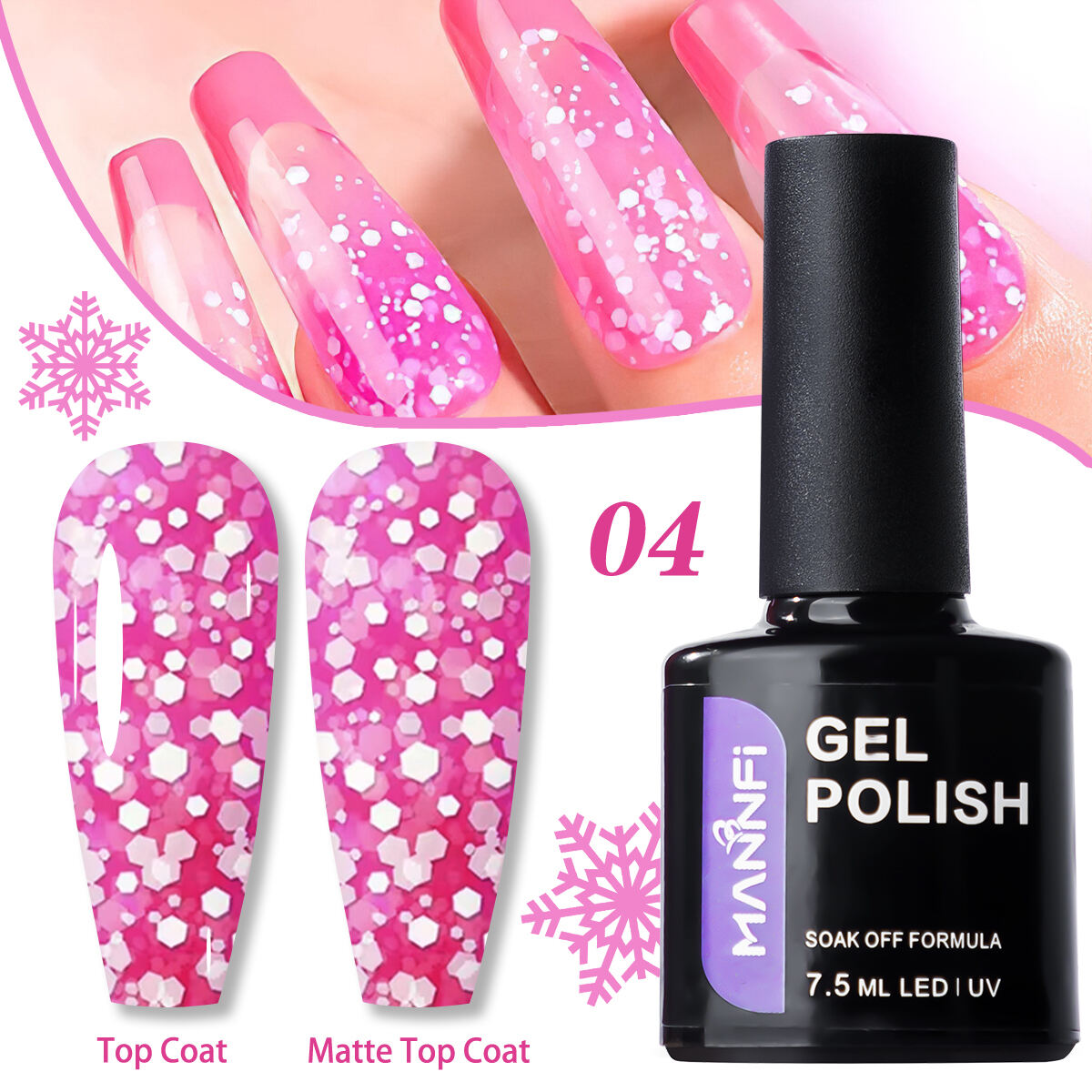 MANNFI Factory Top Quality Cheap Price Nail Suppliers Long Lasting UV Gel Nail Polish Snowflake In Stock 8 Colors details