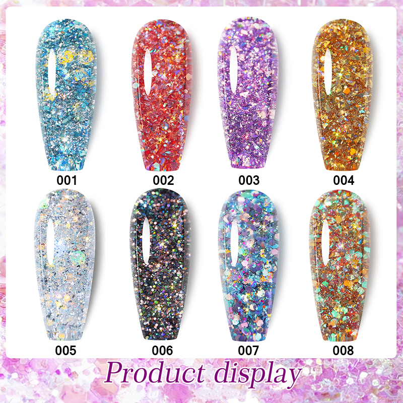 MANNFI Professional Supplier 8 Colors Kit Soak Off UV High Density Reflective Glitter Sequins Gel Nail Polish Set Explosion Gel manufacture