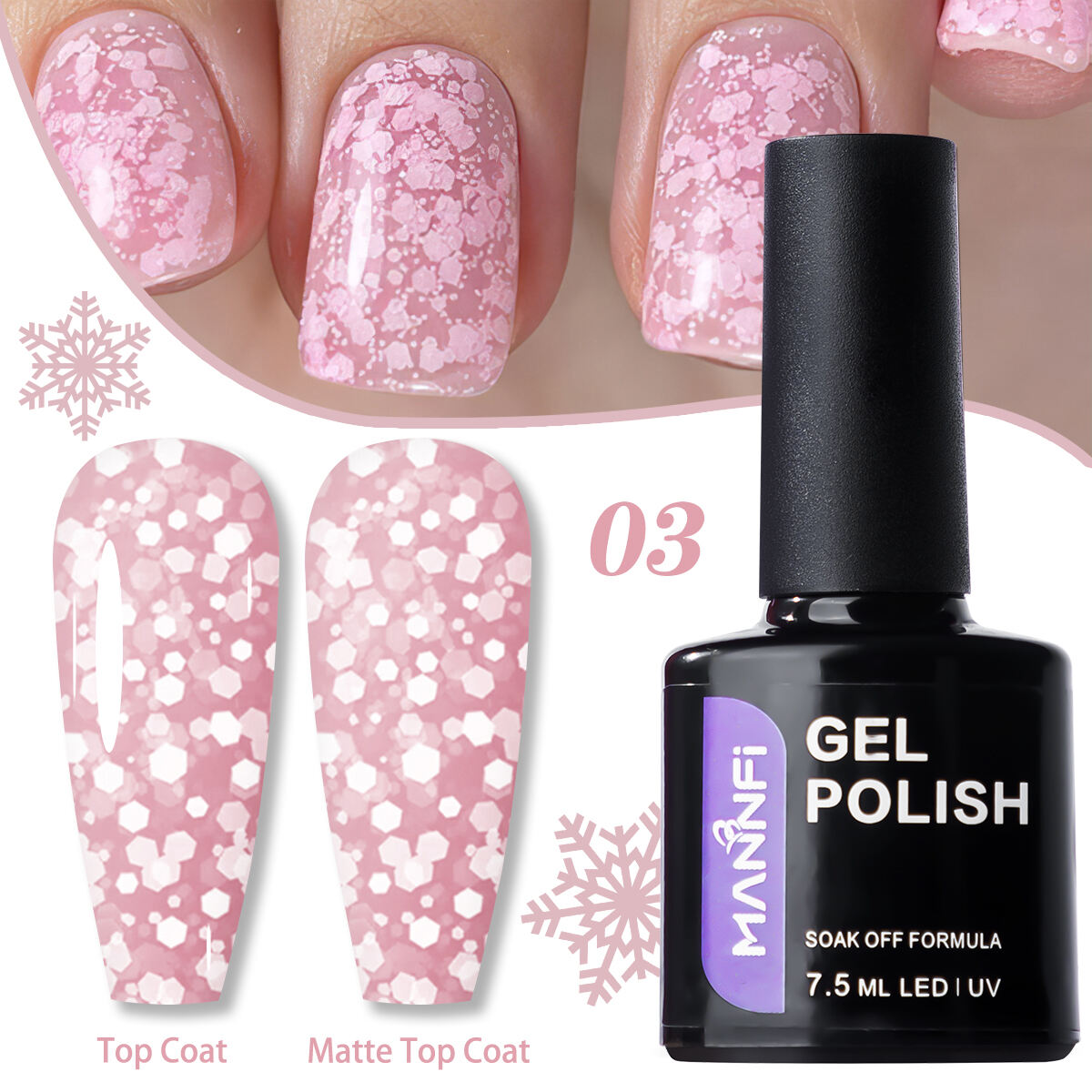 MANNFI Factory Top Quality Cheap Price Nail Suppliers Long Lasting UV Gel Nail Polish Snowflake In Stock 8 Colors supplier