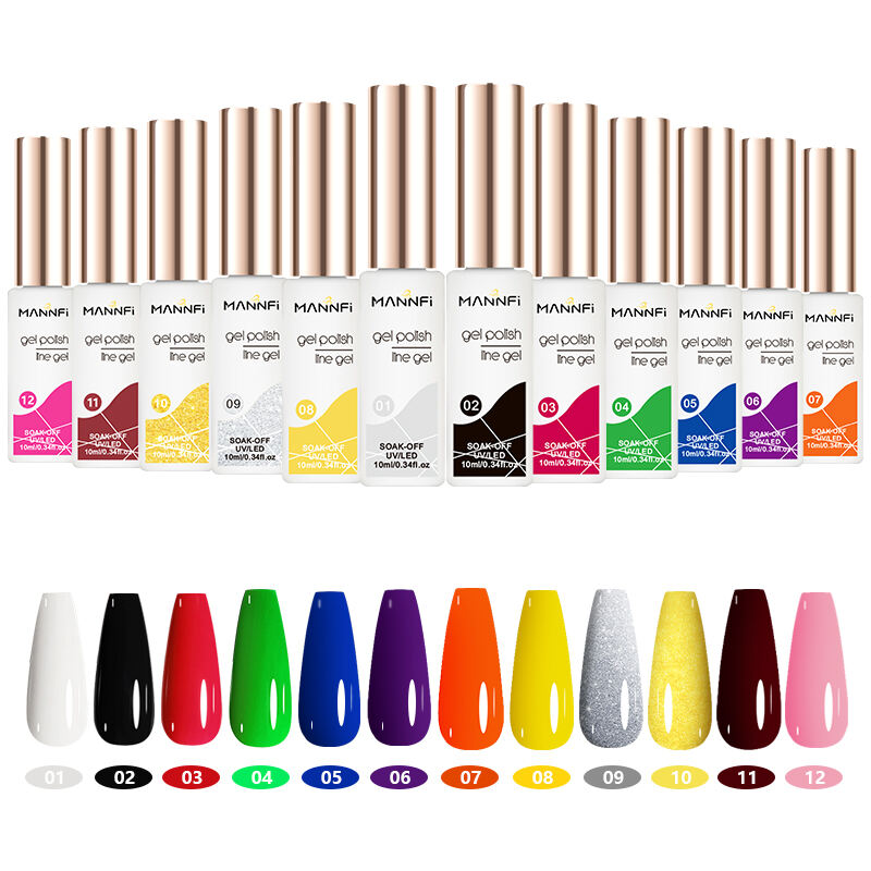 MANNFI DDP Service Factory Nail Painting Art Gel Polish Soak Off Uv Led 12 Colors Drawing Liner Gel Set Nail Product factory
