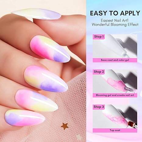 Nail supplier Custom Logo Nail Art Long lasting Function Gel Polish Uv Led Nail Blooming Gel Top Coat Base Gel Bloom Flower details