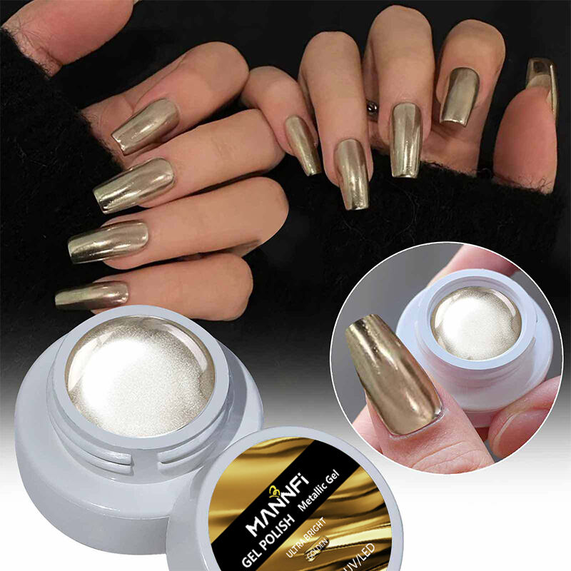 MANNFI Gold Silver Embossing Color Painting Gel Nail Polish Mirror Effect Soak Off Uv Metal Gel Polish Nail Art Design supplier