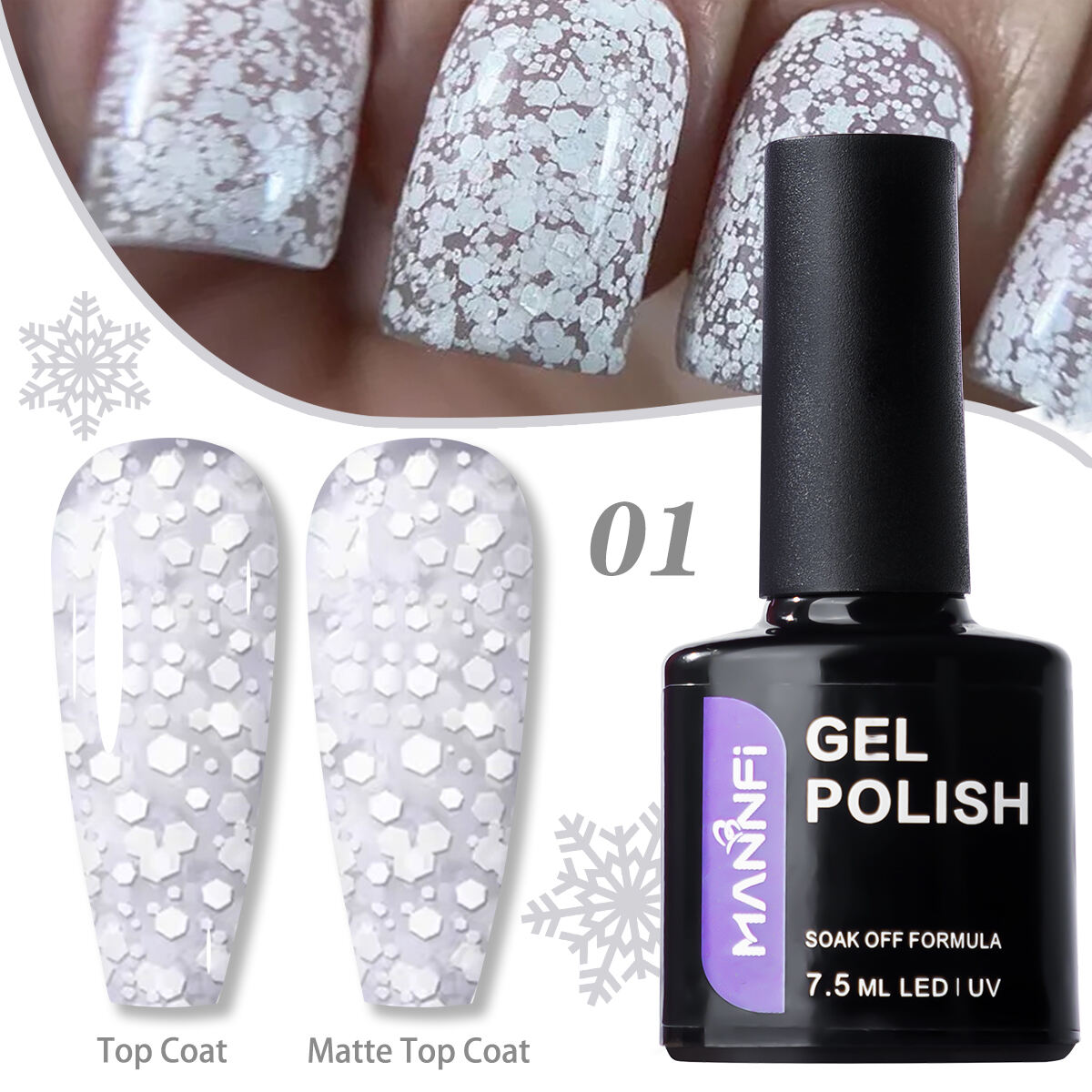 MANNFI Factory Top Quality Cheap Price Nail Suppliers Long Lasting UV Gel Nail Polish Snowflake In Stock 8 Colors factory