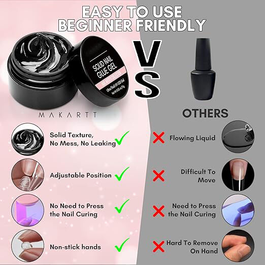 product mannfi nail factory 5 in 1 solid non sticky uv gel nail glue clear color press on gel that doesnt turn yellow bulk item-8