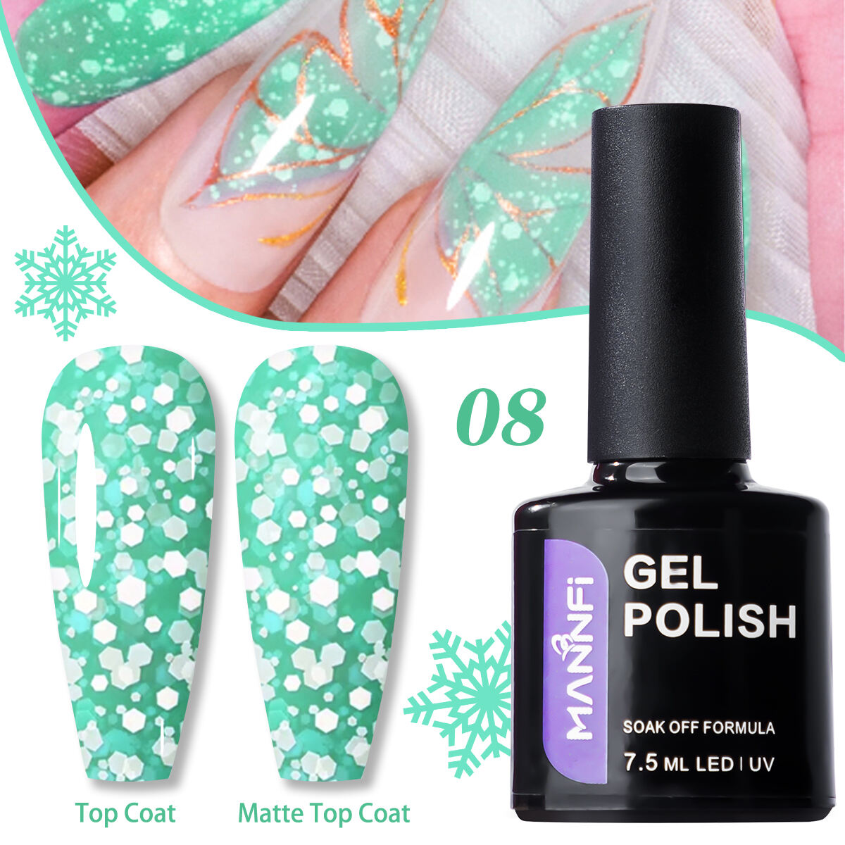 MANNFI Factory Top Quality Cheap Price Nail Suppliers Long Lasting UV Gel Nail Polish Snowflake In Stock 8 Colors details