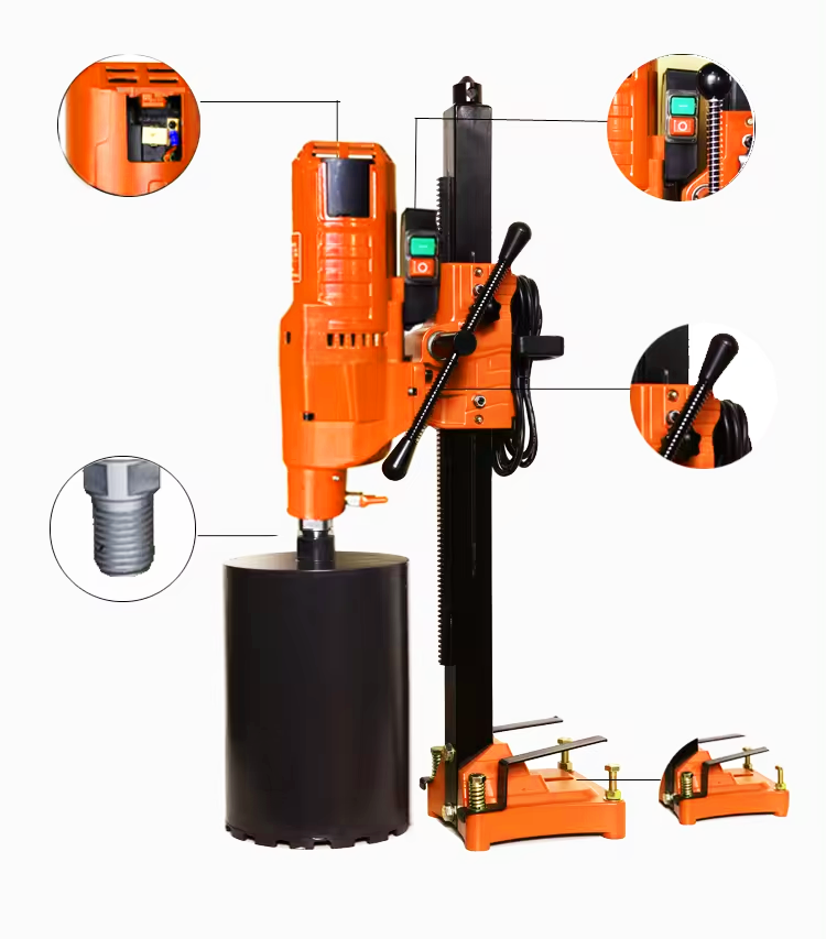 OEM 110V 250mm 3980W 3 gear speed angle Aluminum base knock-down removable high power motor Concrete Drilling Machine with wheel factory