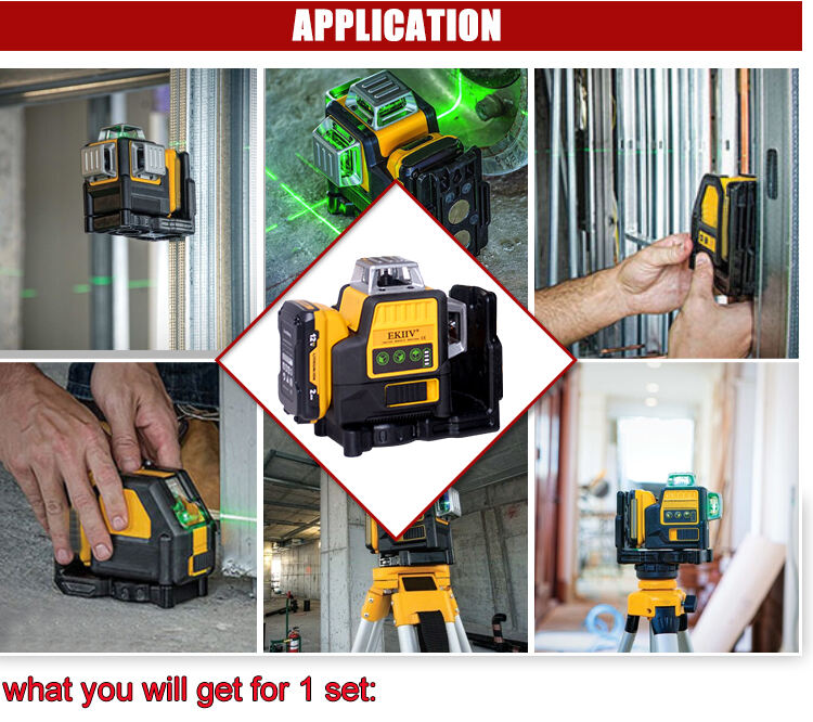12 lines Green Self-Leveling 360 degree 12V 2.0A machine tool Horizontal Vertical laser level With Remote Control 4D laser level factory