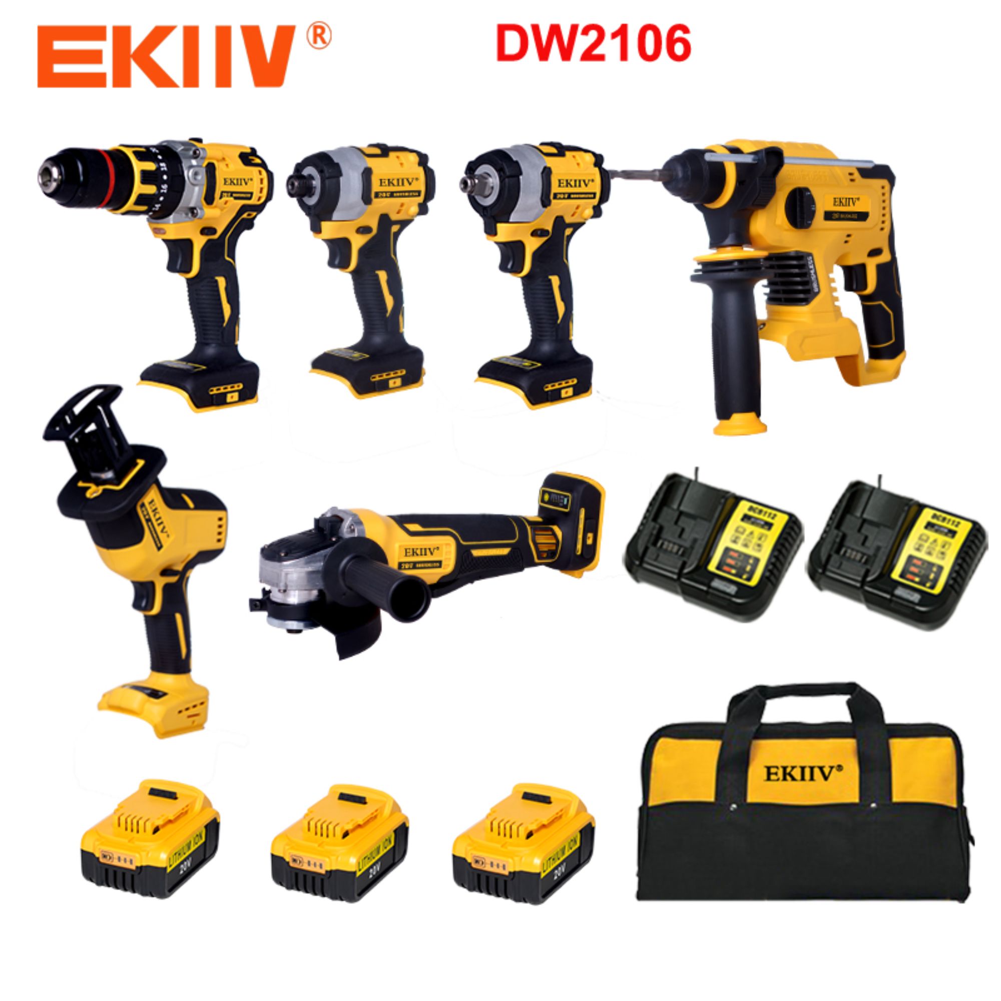 DW2106 EKIIV 6 Werkzeuge in einem Akkuwerkzeugsatz kombiniertes Leistungswerkzeugsatz ohne Kabel