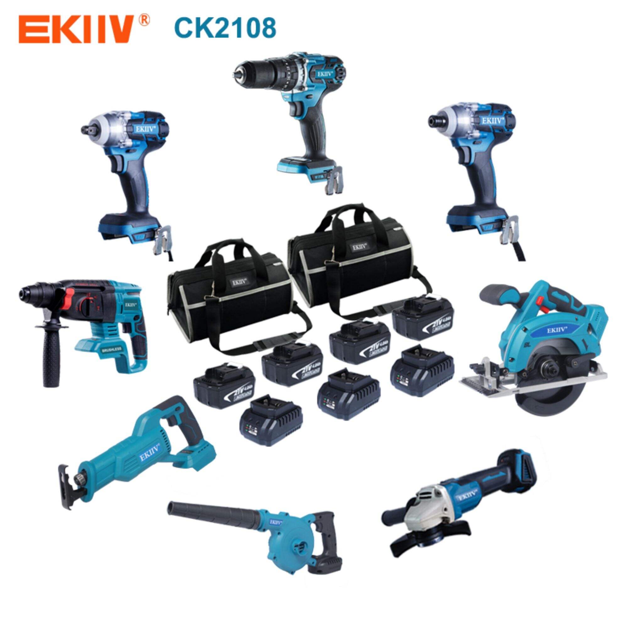 CK2108 EKIIV 8 in 1 Akkuschraubendreher Set ohne Kabel Schlagbohrmaschine Set kombiniertes Set ohne Kabel