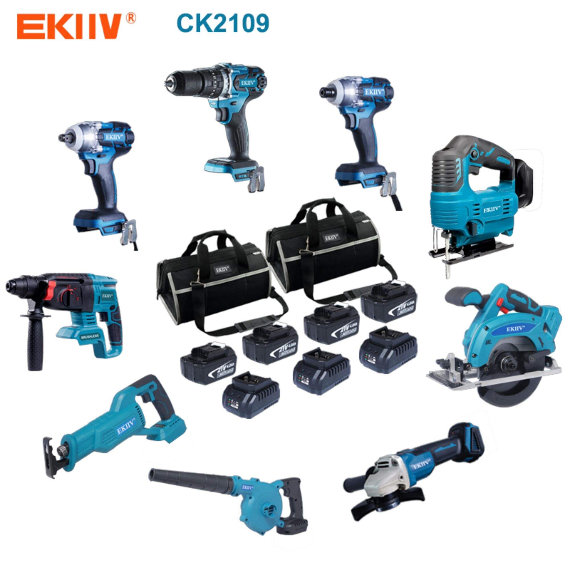 CK2109 EKIIV 9 in 1 aufladbare Li-Ion Batterie Set ohne Kabel Bohrmaschine kombiniertes Set Werkzeugset