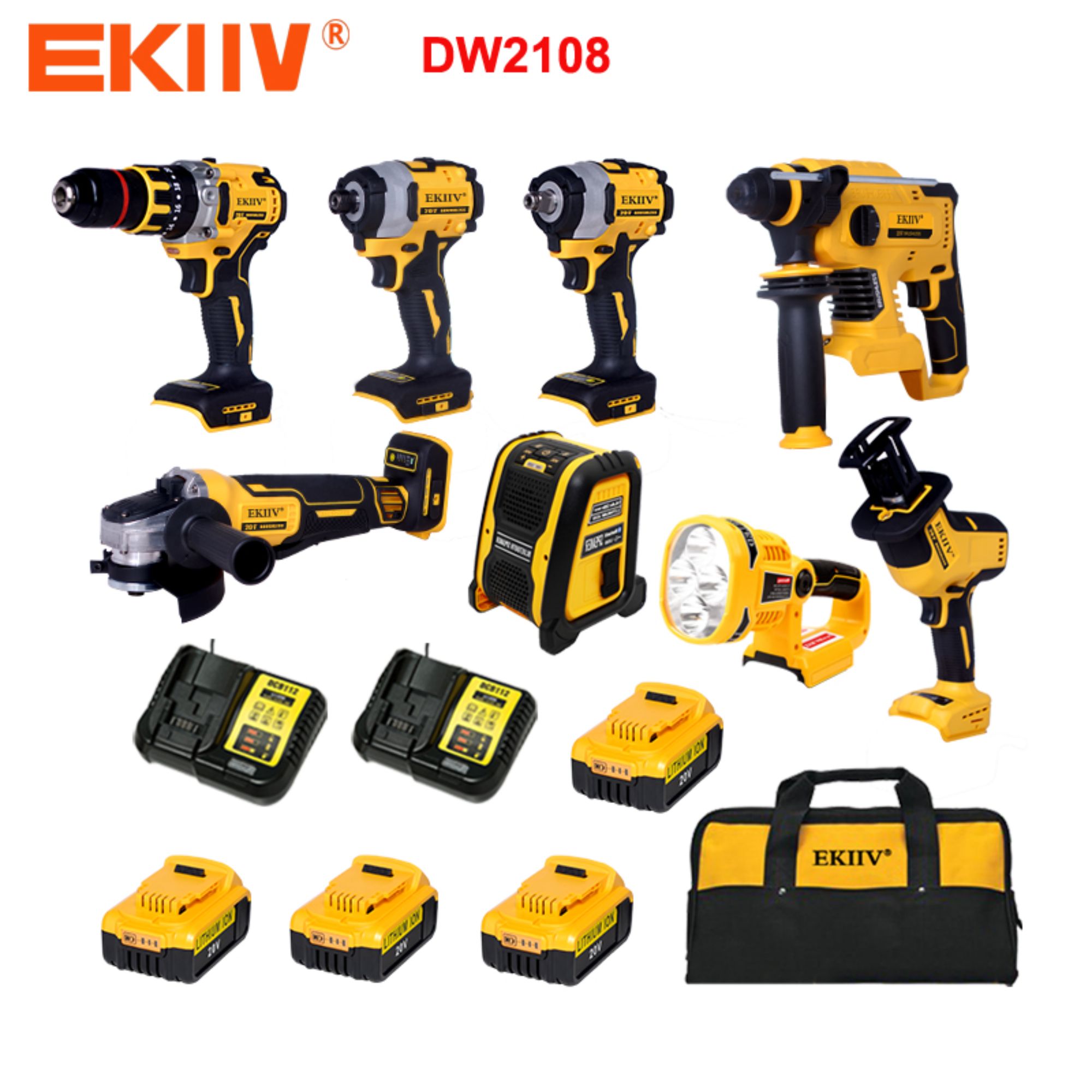 DW2108 EKIIV 8 Werkzeuge in einem 20V kombiniertes Bohrersatz Set kombiniertes Set leistungsfähige Werkzeuge